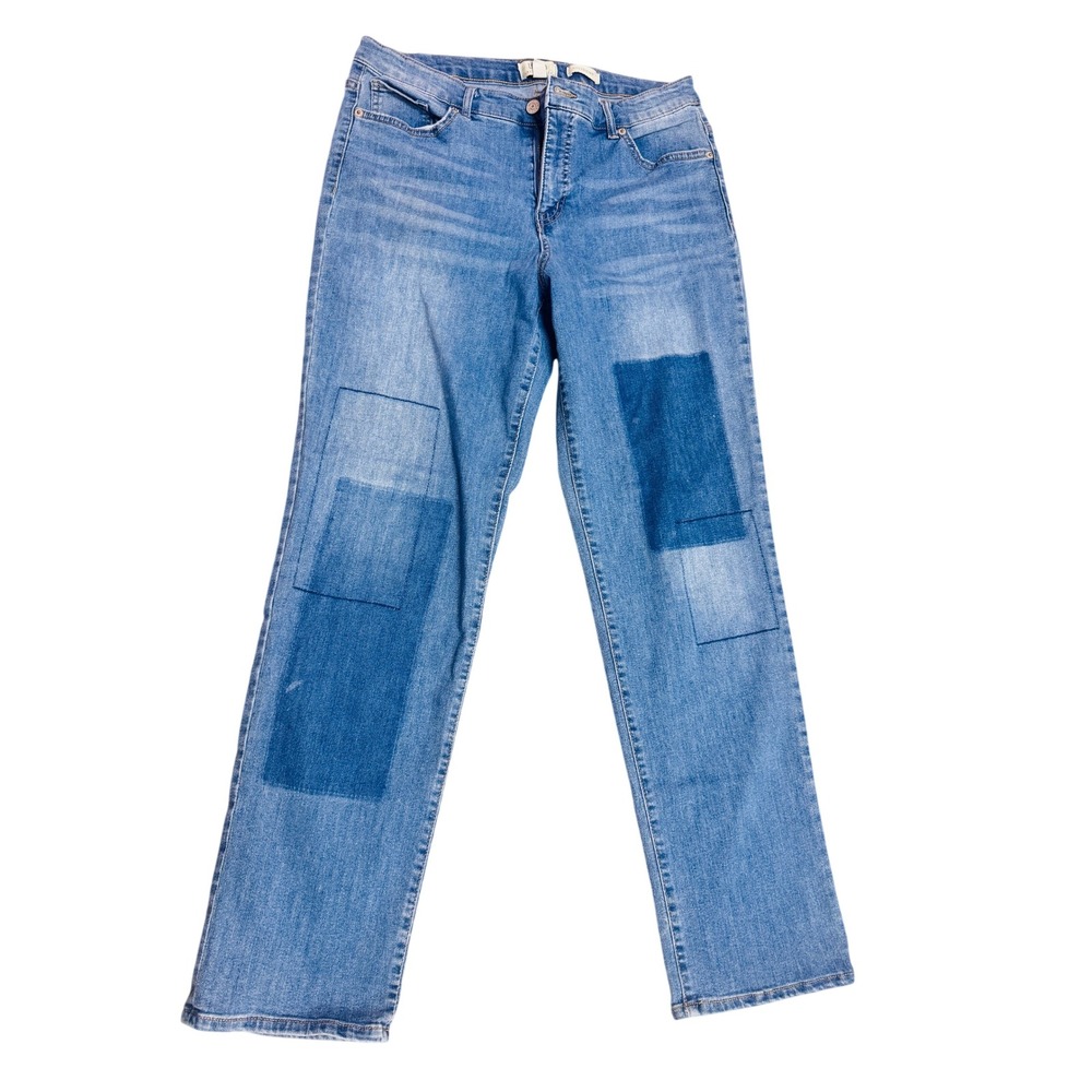 LOGO by Lori Goldstein Boyfriend Jeans 14T Medium Wash Patchwork Denim Tall